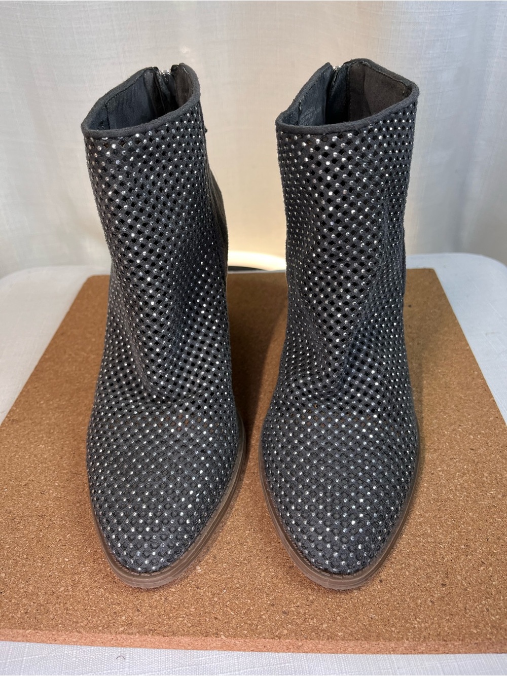 Madden Girl Mocham Dark Gray Perforated Studded Ankle Booties 7.5